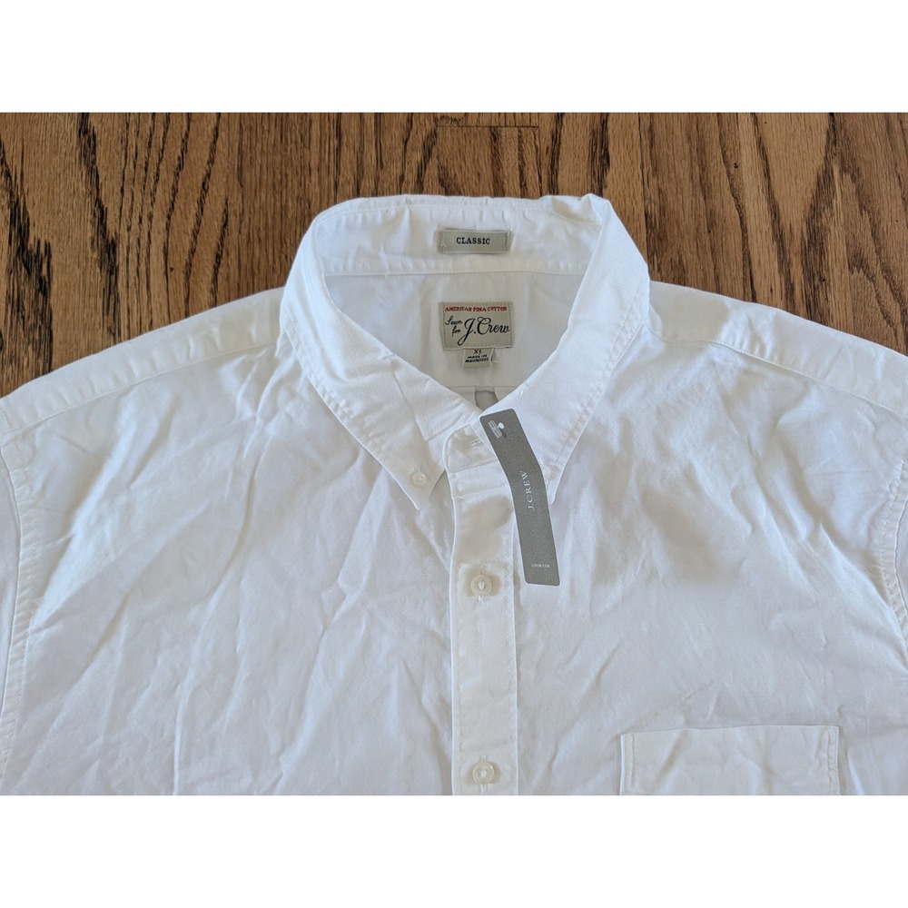 J.Crew Mens XL Classic Fit Button Down Shirt White Short Sleeve 100% Cotton NWT